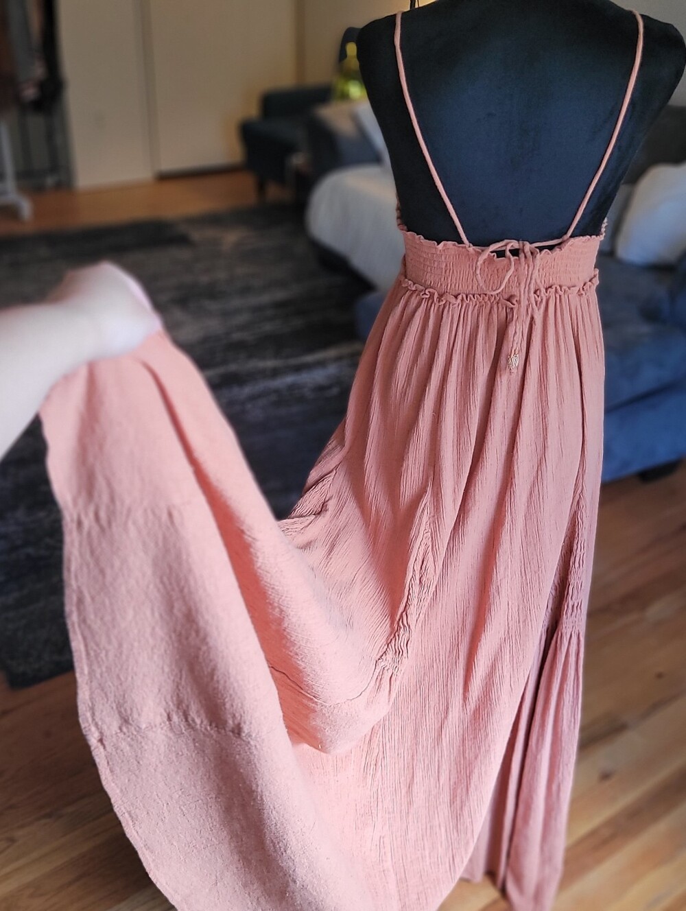 Free People Heat Haze Maxi dress Apricot Peach Brown V-Neck Smocked Size XS Boho - Picture 3 of 16